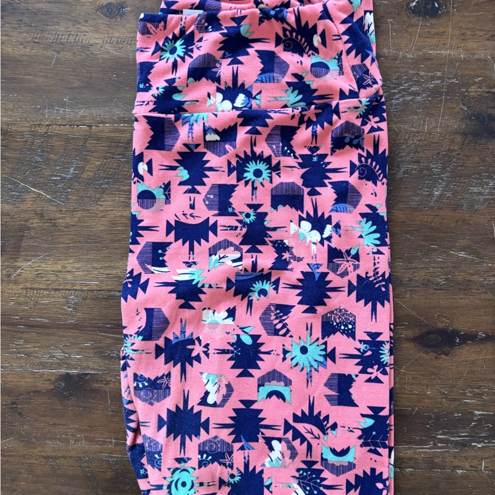 LuLaRoe Pink and Blue Patterned Leggings